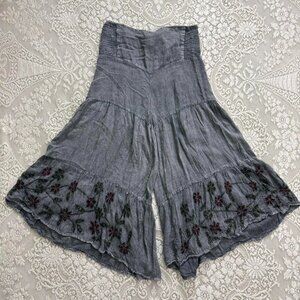 y2k boho fairy grunge whimsigoth floral embroidered wide leg pants